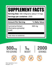 BulkSupplements Gymnema Leaf Extract packaging with 500 mg serving label