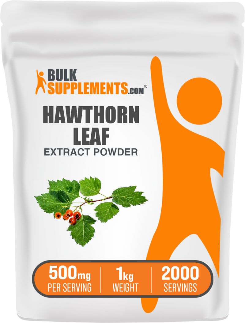 BulkSupplements Hawthorn Leaf Extract Powder bottle for easy daily dosing.