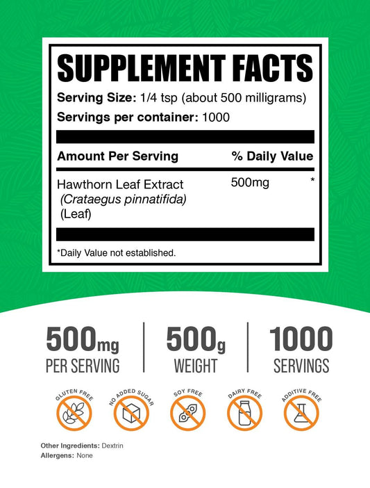 BulkSupplements Hawthorn Leaf Extract powder being poured for easy mixing