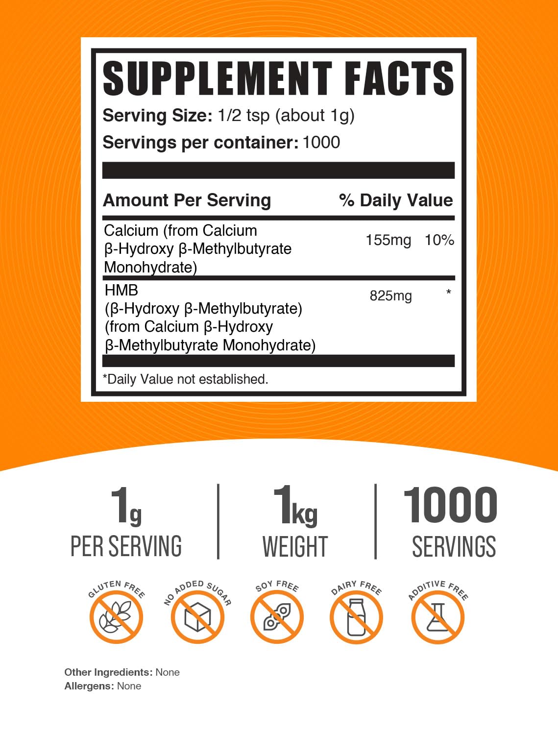 BulkSupplements HMB powder with measuring scoop enables precise 1g servings.