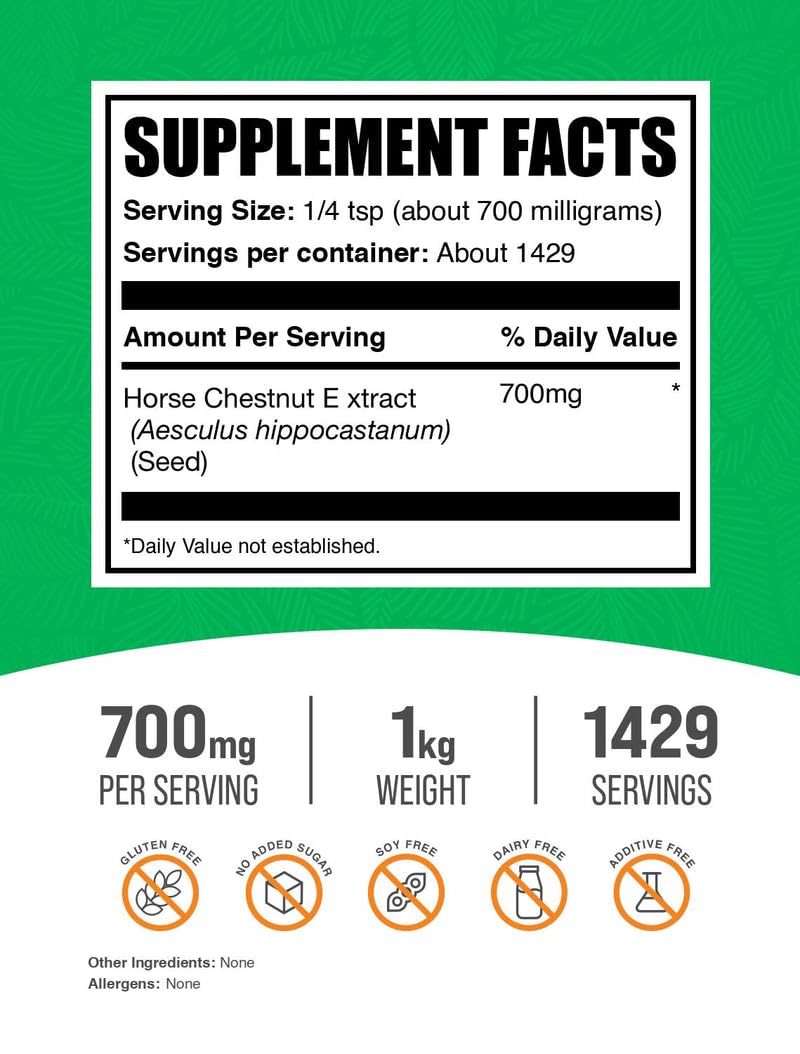 BulkSupplements Horse Chestnut Extract Powder with scoop ready for quick blending into drinks