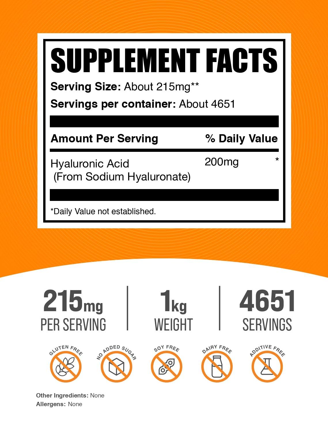 BulkSupplements Hyaluronic Acid powder with measuring scoop for precise daily use.