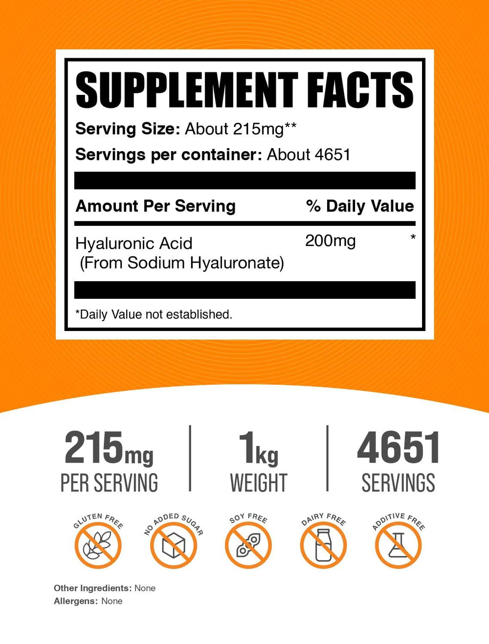 BulkSupplements Hyaluronic Acid powder with measuring scoop for precise daily use.