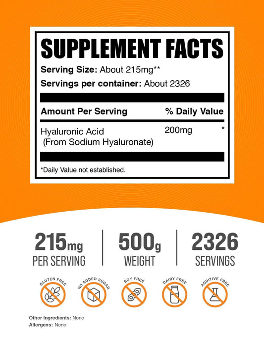 BulkSupplements Hyaluronic Acid Powder scoop: easy to measure for smoothies.