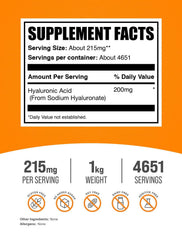 BulkSupplements Hyaluronic Acid powder with measuring scoop for precise daily use.