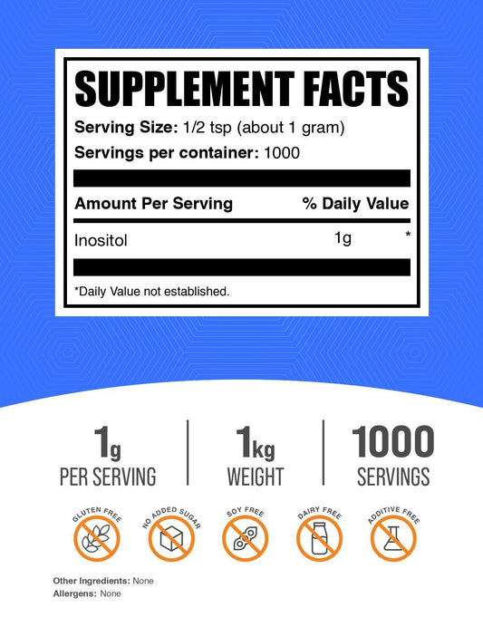 Pouring BulkSupplements Inositol powder into a scoop for convenient supplementation