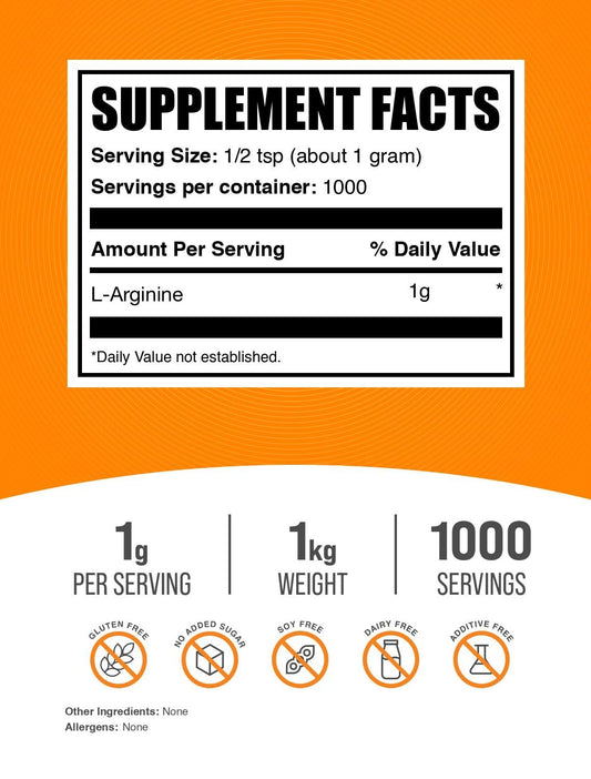 BulkSupplements L-Arginine powder scoop showing precise dosing for smoothies