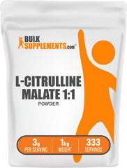 BulkSupplements L-Citrulline Malate 1:1 powder bottle supports workouts with clean, versatile mixing.