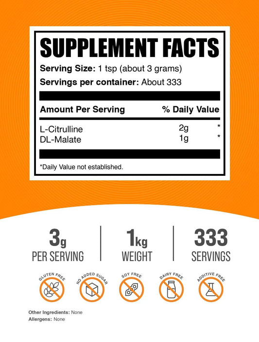BulkSupplements L-Citrulline Malate powder scoop for easy, precise workout dosing.