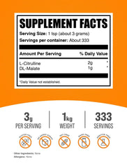BulkSupplements L-Citrulline Malate powder scoop for easy, precise workout dosing.