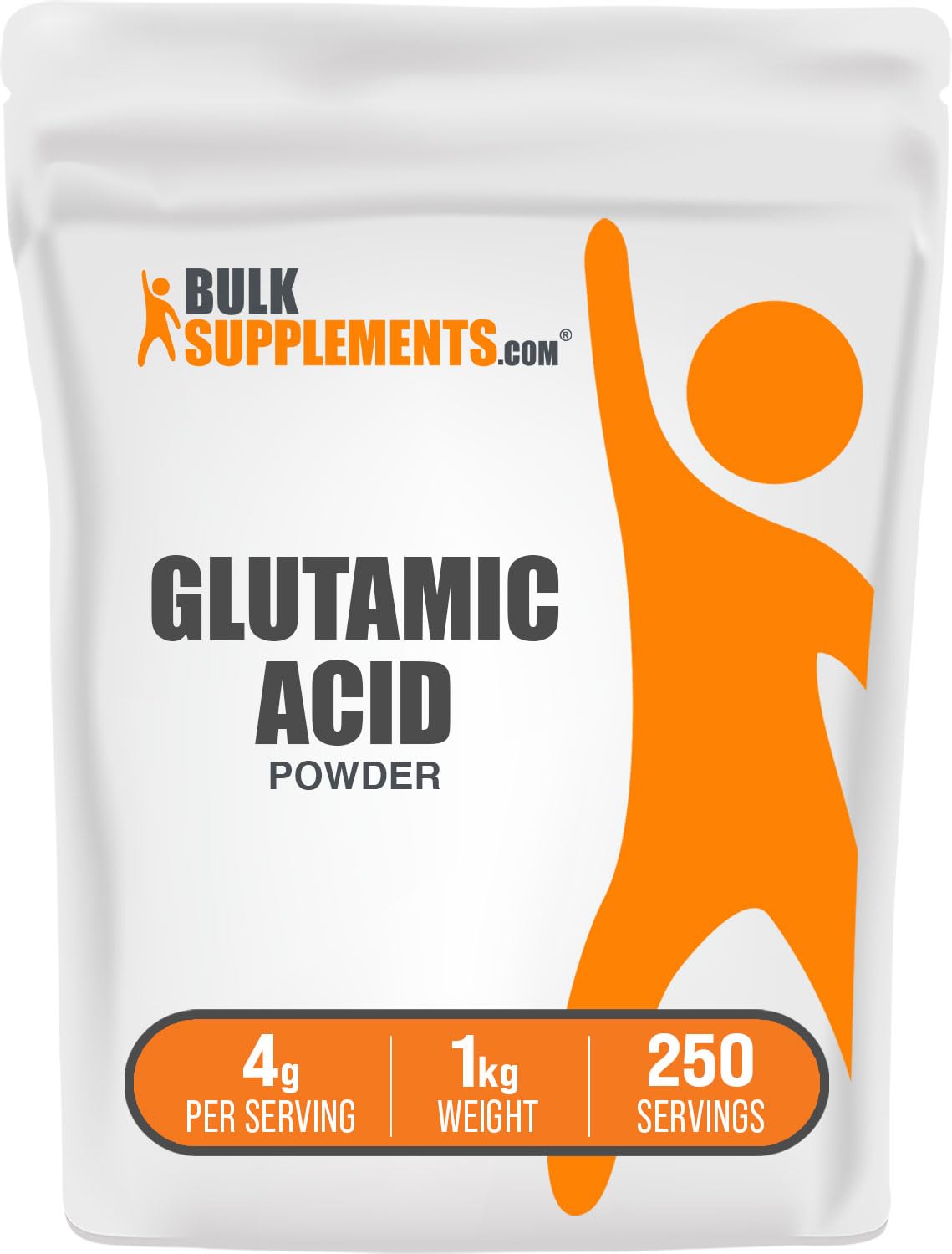 BulkSupplements L-Glutamic Acid powder bottle supports general well-being in daily routines.