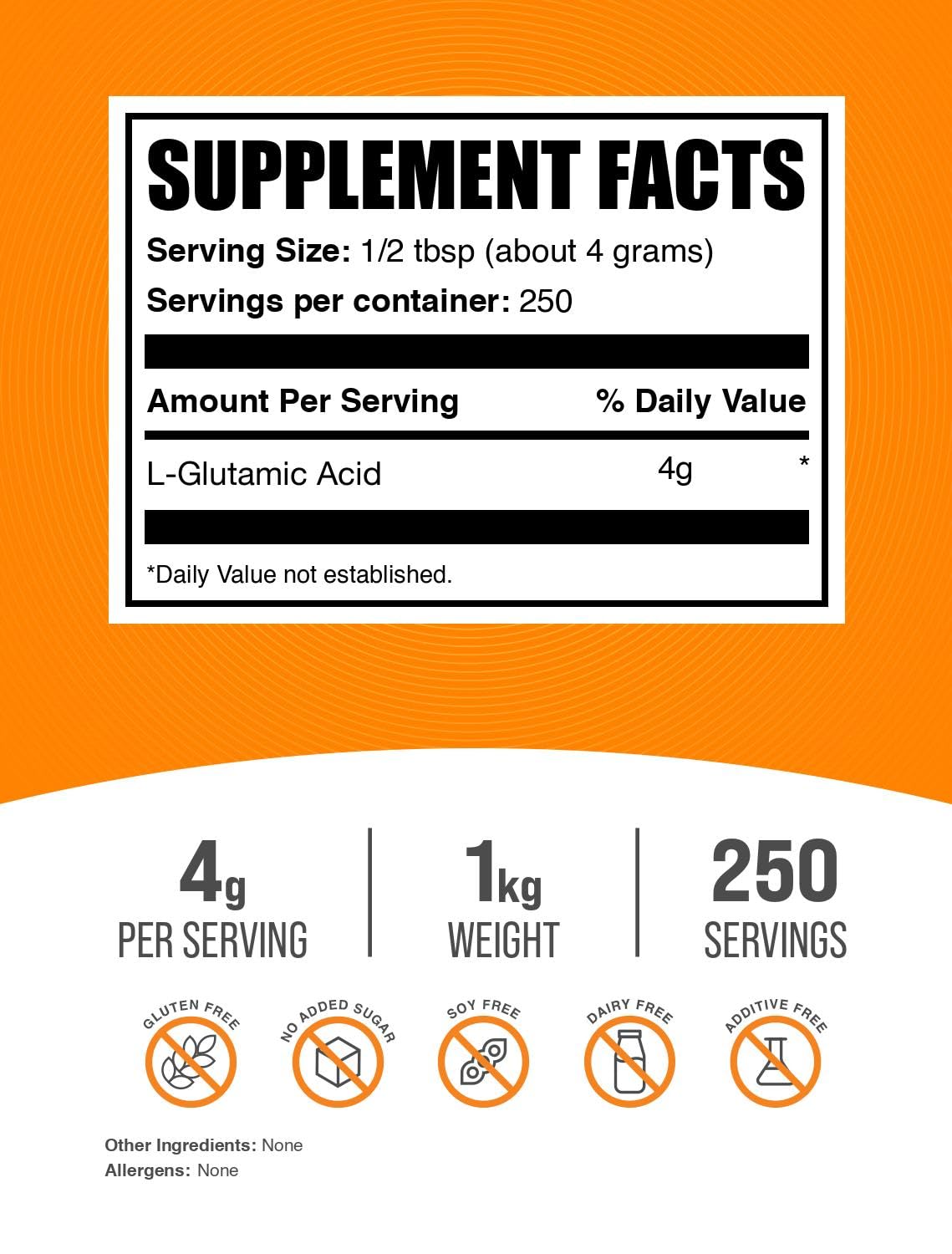 BulkSupplements L-Glutamic Acid powder scoop enables precise serving measurements.