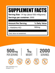 BulkSupplements L-Histidine HCl powder with scoop for easy measuring