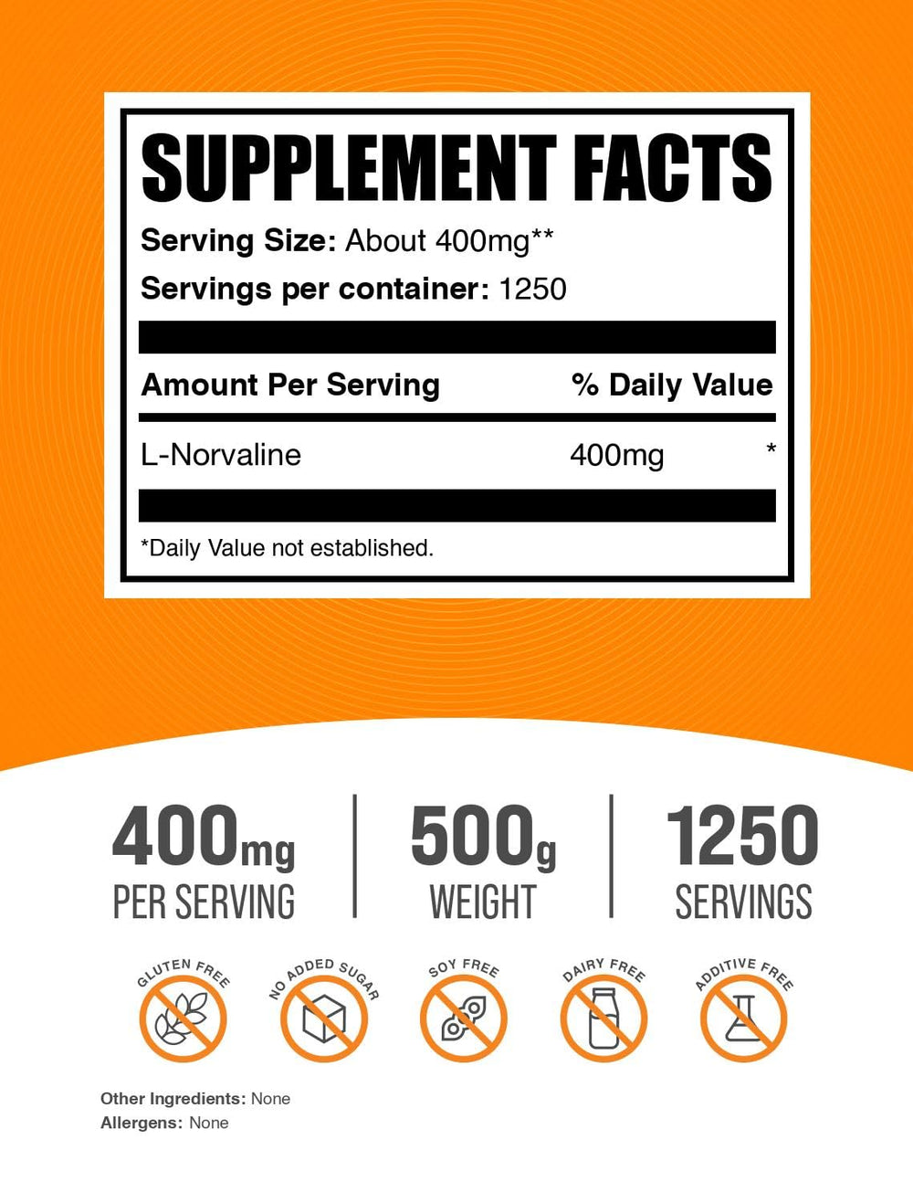 BulkSupplements L-Norvaline powder close-up shows unflavored formula ideal for easy mixing