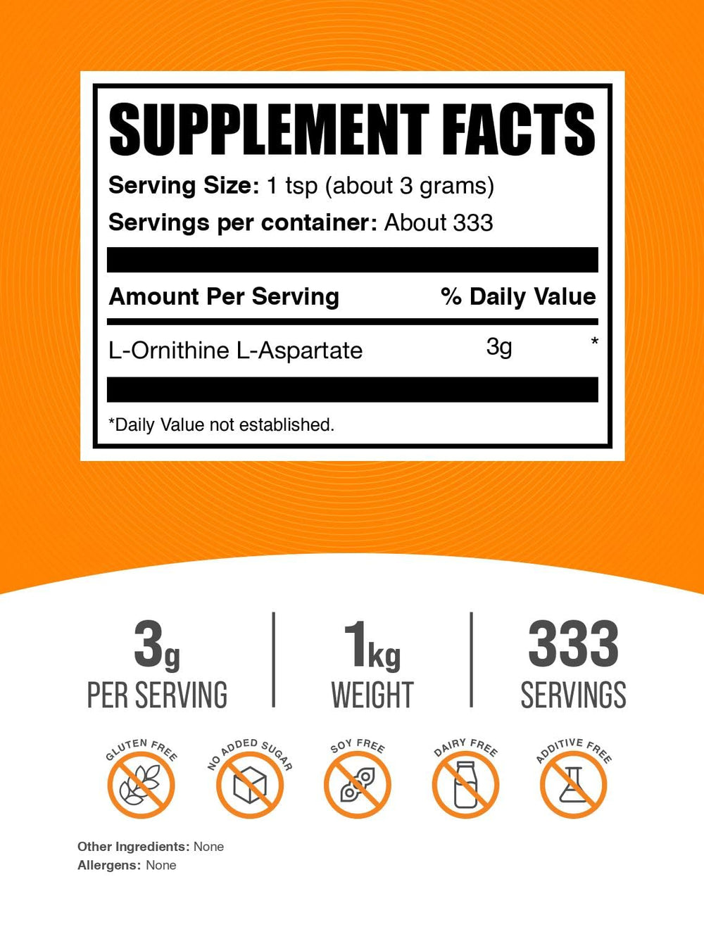 BulkSupplements L-Ornithine L-Aspartate powder with scoop for precise servings in shakes