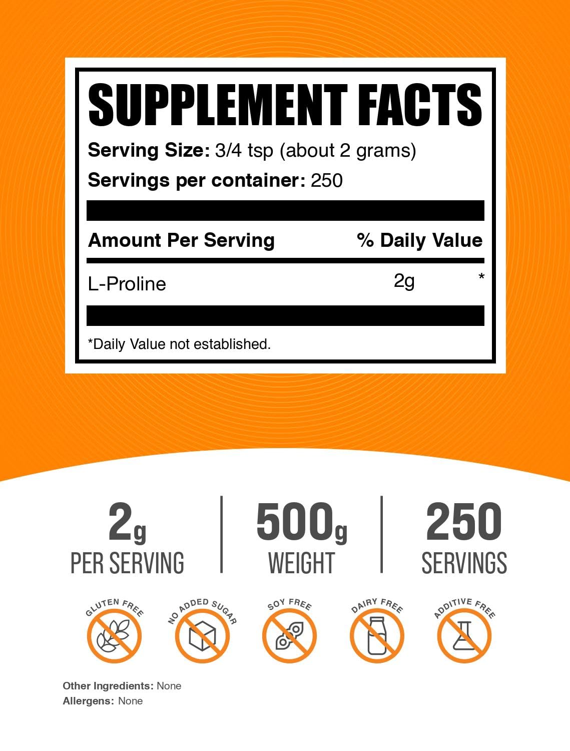 BulkSupplements L-Proline powder dissolves cleanly when stirred into shakes.