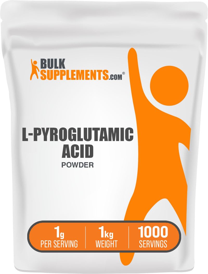 BulkSupplements L-Pyroglutamic Acid powder bottle supporting daily wellness routines.