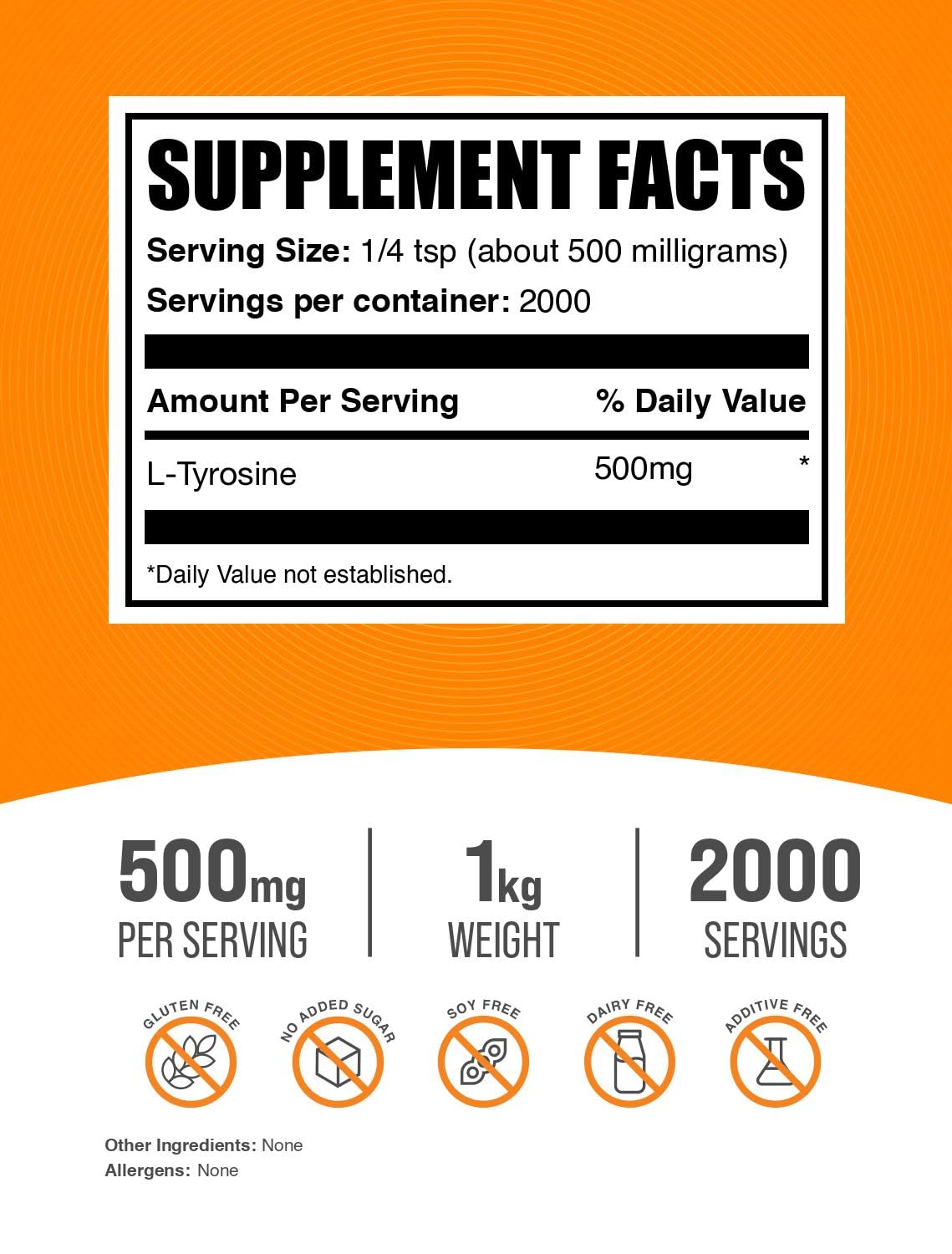 Bulksupplements L-Tyrosine powder serving pouch supports flexible daily supplementation.