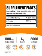 Bulksupplements L-Tyrosine powder serving pouch supports flexible daily supplementation.