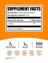 BulkSupplements L-Valine powder scoop highlighting easy measurement for precise dosing.