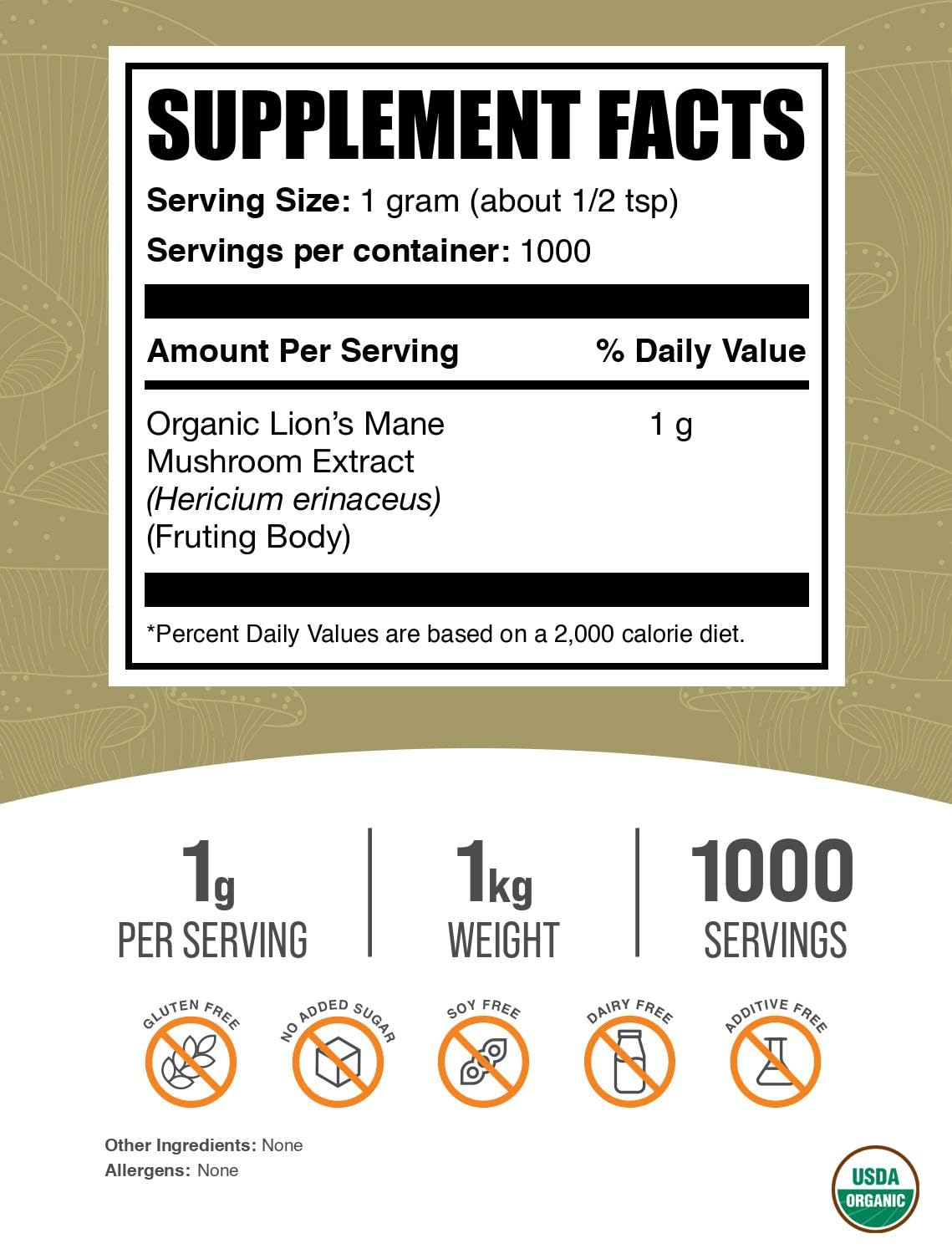 Lions Mane powder scoop showing easy portion control for smoothies.