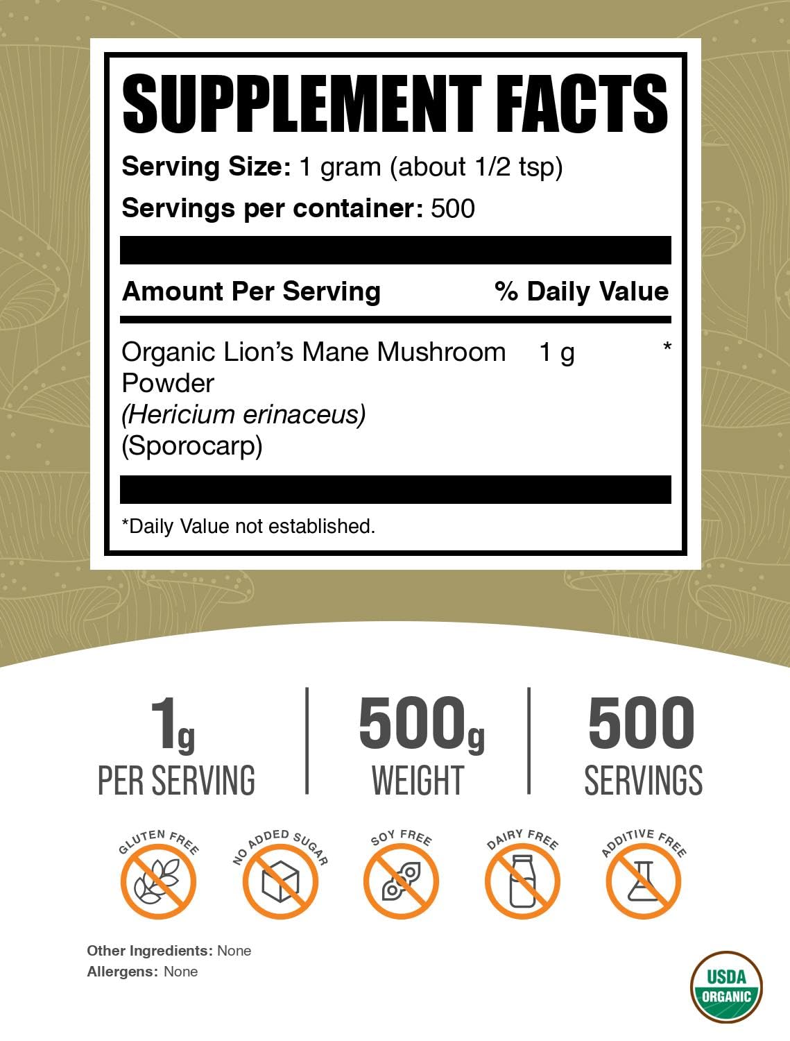 BulkSupplements Lions Mane powder scoop shows convenient serving option.