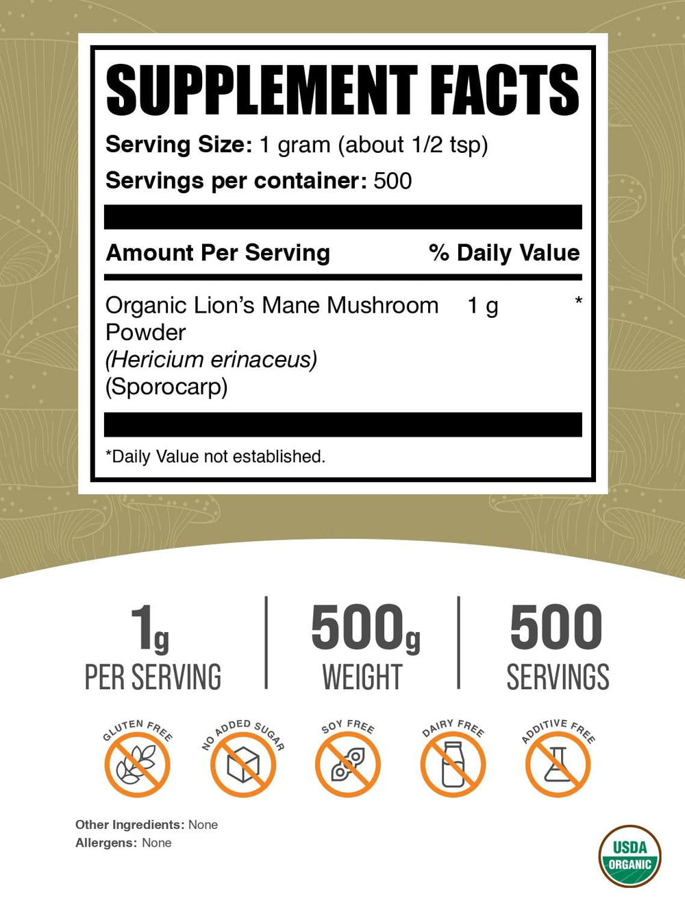 BulkSupplements Lions Mane powder scoop shows convenient serving option.