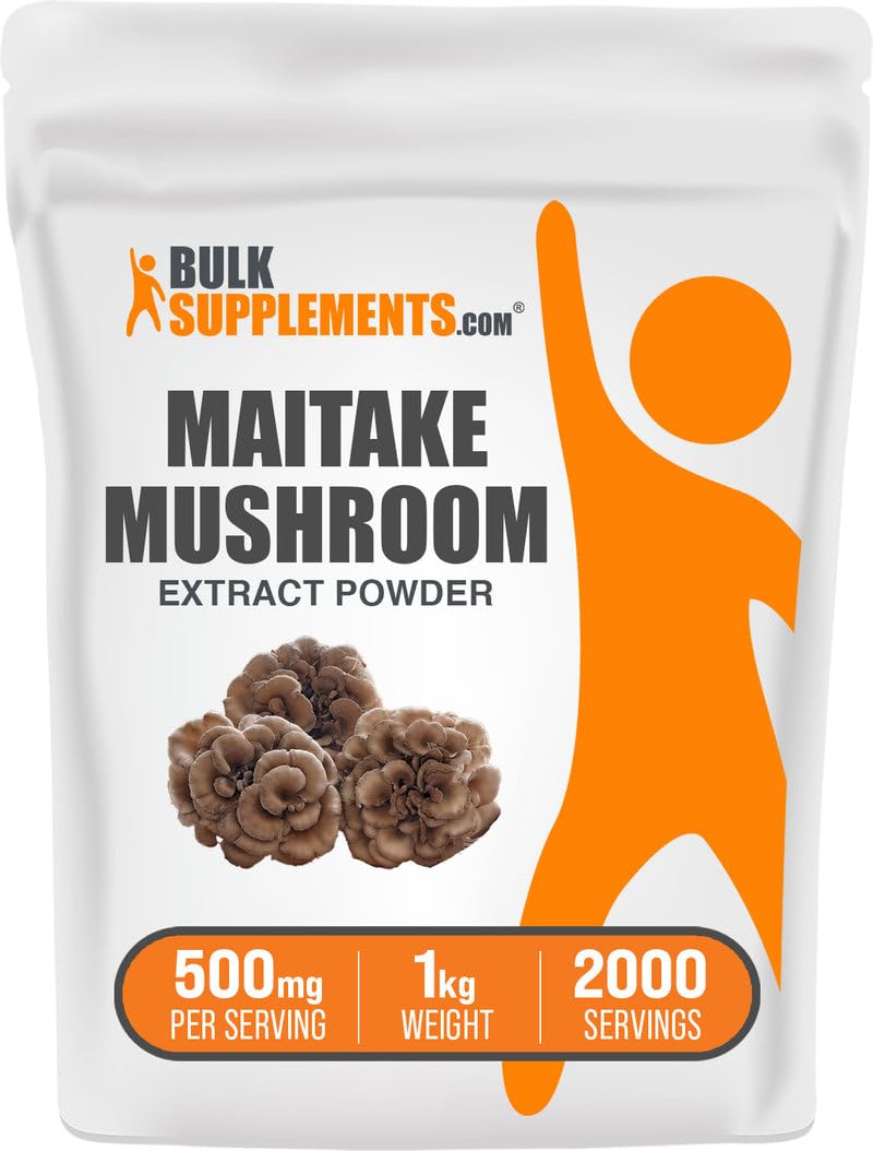 BulkSupplements Maitake Mushroom Extract powder bottle for easy daily smoothie addition.