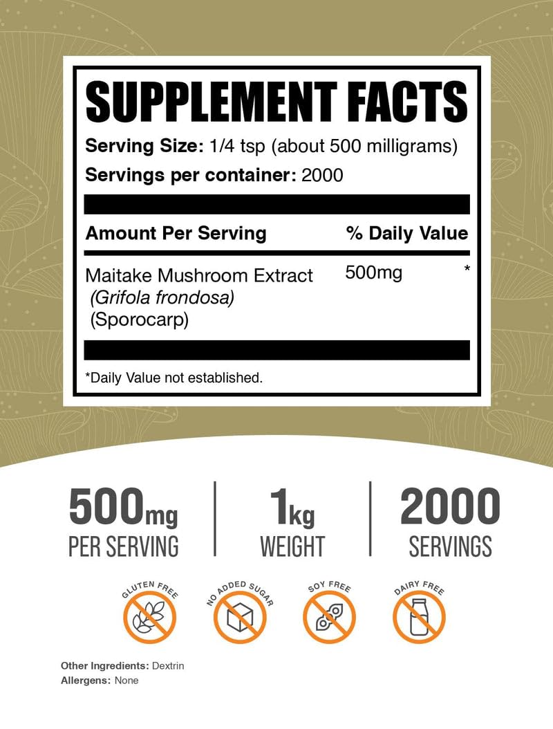 Maitake Mushroom Extract powder with measuring spoon for precise servings.