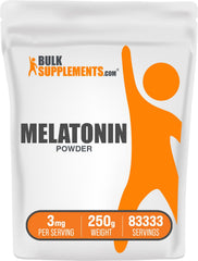 BulkSupplements melatonin powder bottle on nightstand supports a restful sleep routine.