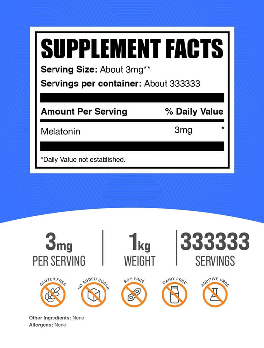 BulkSupplements Melatonin powder measuring spoon showing precise dosing