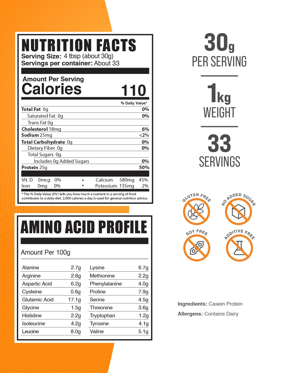 BulkSupplements micellar casein powder serving scoop suitable for versatile shakes.