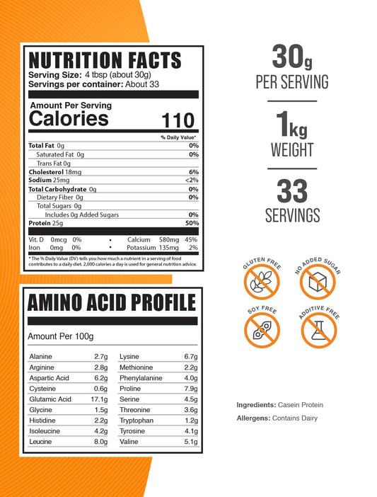 BulkSupplements micellar casein powder serving scoop suitable for versatile shakes.