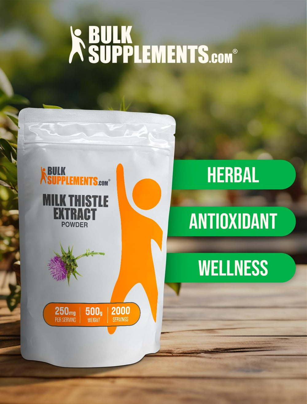 BulkSupplements Milk Thistle Extract Powder container side view signals purity.