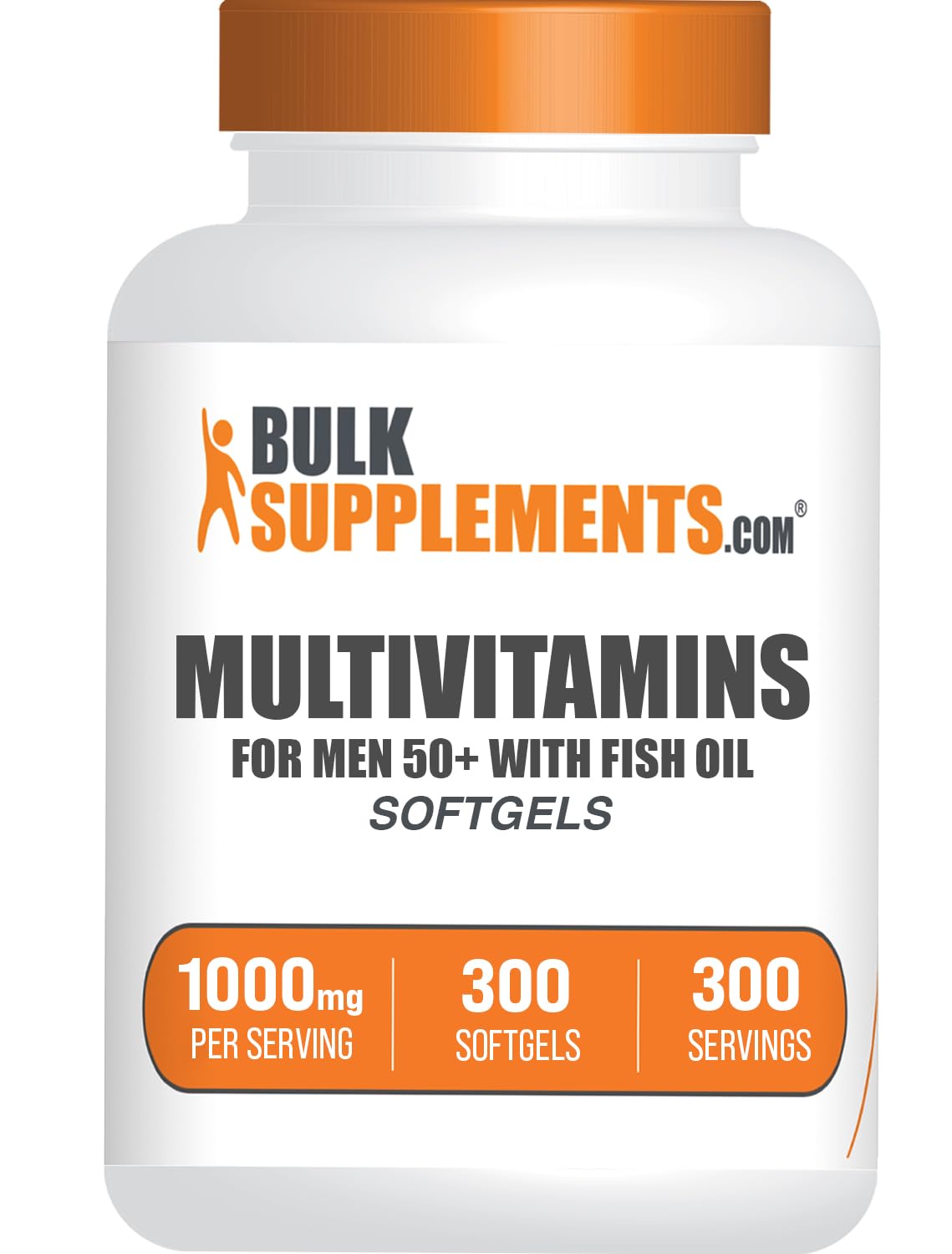 BulkSupplements Multivitamin for Men 50+ softgels bottle supports daily vitality.