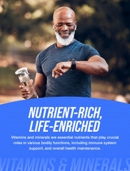BulkSupplements multivitamin for men 50+ bottle label highlights fish oil and minerals.