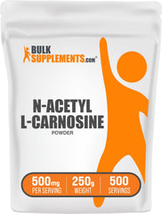 BulkSupplements N-Acetyl L-Carnosine powder bottle for easy daily mixing and wellness support.