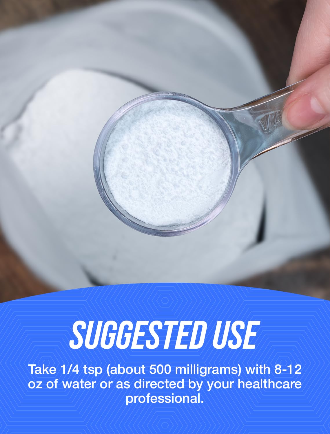 BulkSupplements N-Acetyl L-Carnosine powder measuring cup emphasizes precise daily intake.