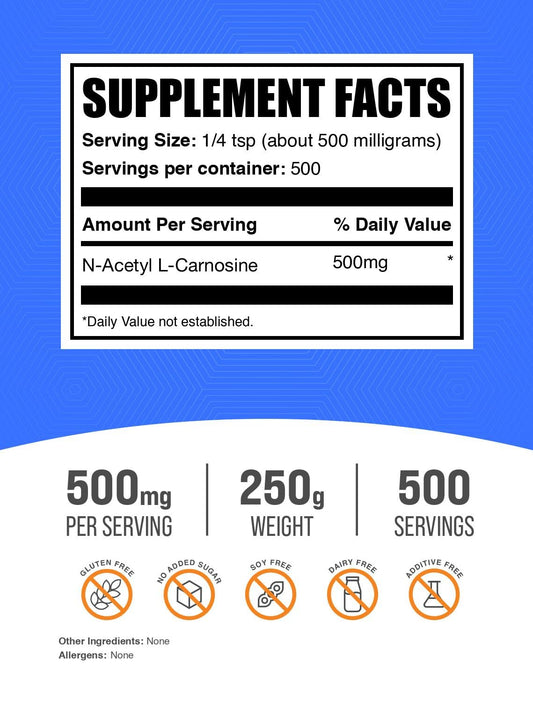 BulkSupplements N-Acetyl L-Carnosine powder pour shows convenient serving for smoothies.