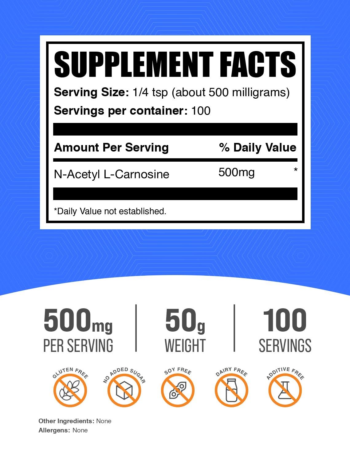 N-Acetyl L-Carnosine powder scoop for easy measuring 500 mg.