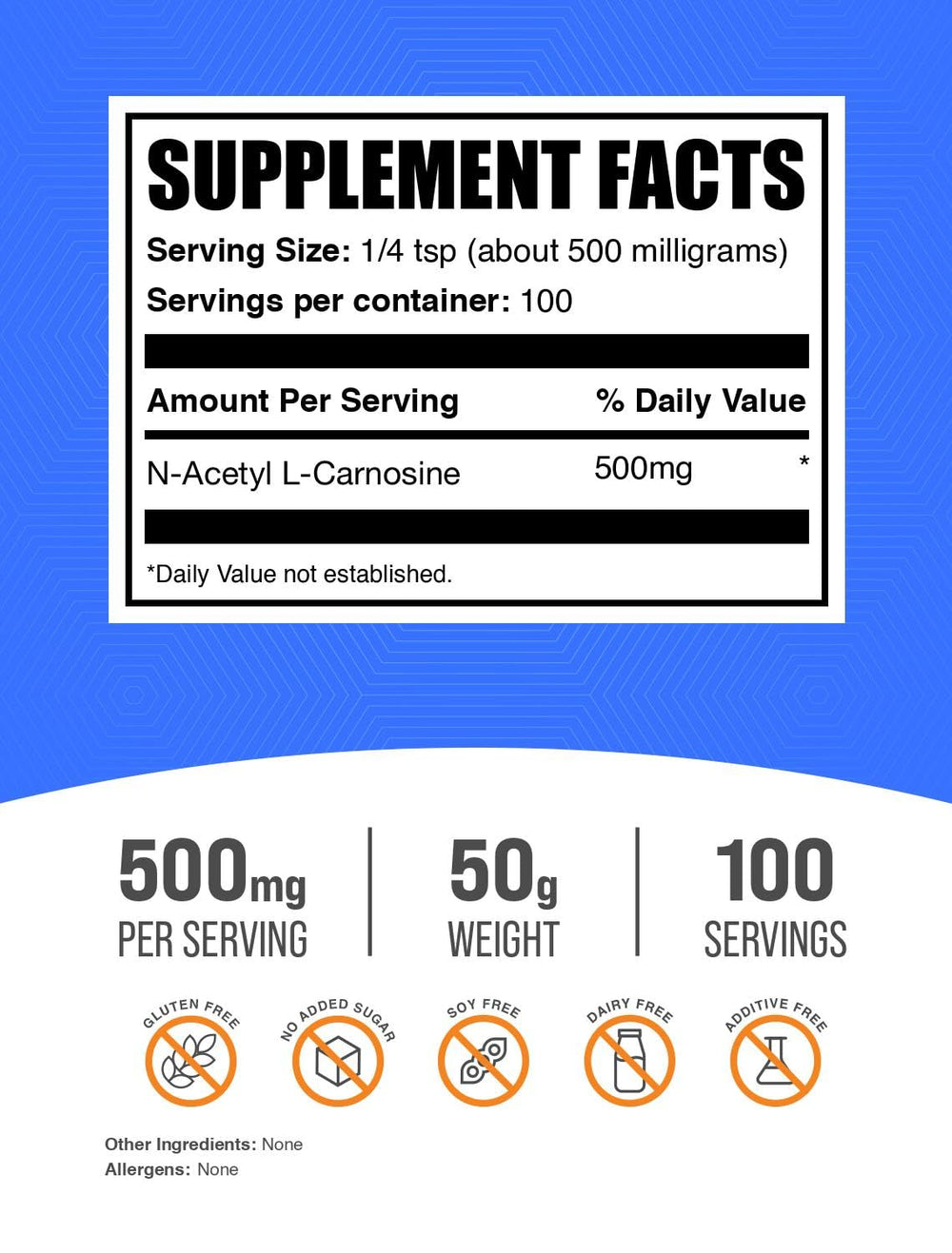N-Acetyl L-Carnosine powder scoop for easy measuring 500 mg.