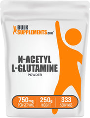 Bulksupplements N-Acetyl L-Glutamine powder bottle supports post-workout recovery.