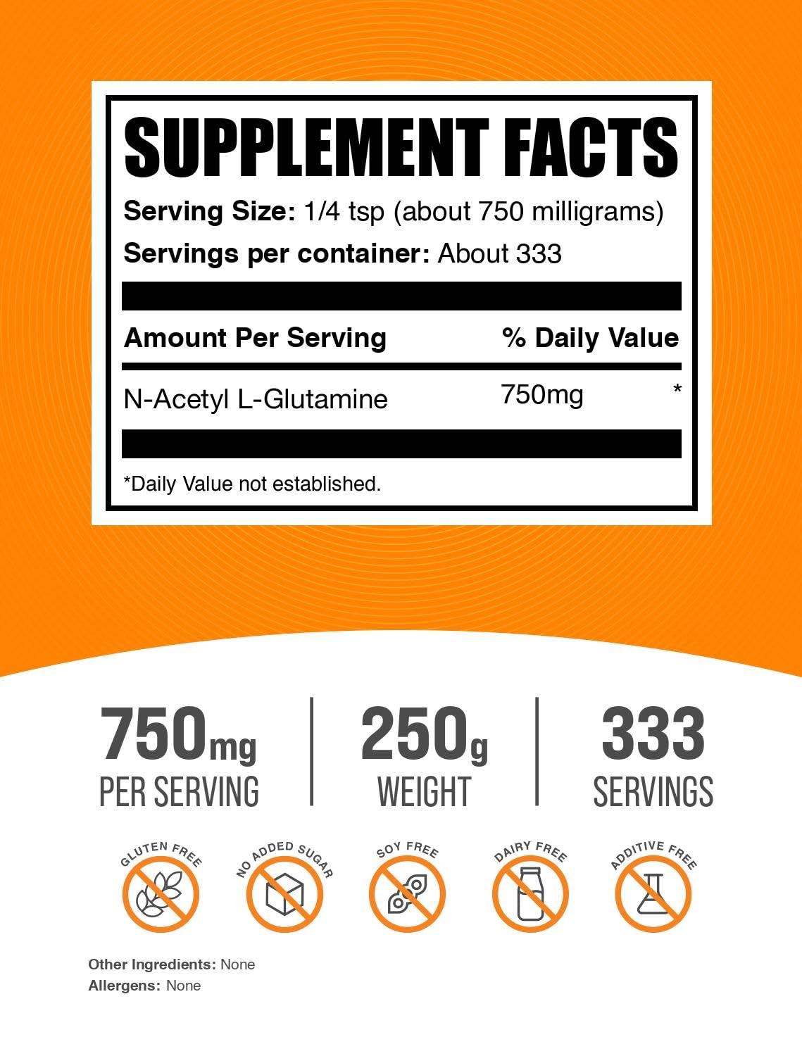 Bulksupplements N-Acetyl L-Glutamine powder scoop enables precise dosing for endurance.
