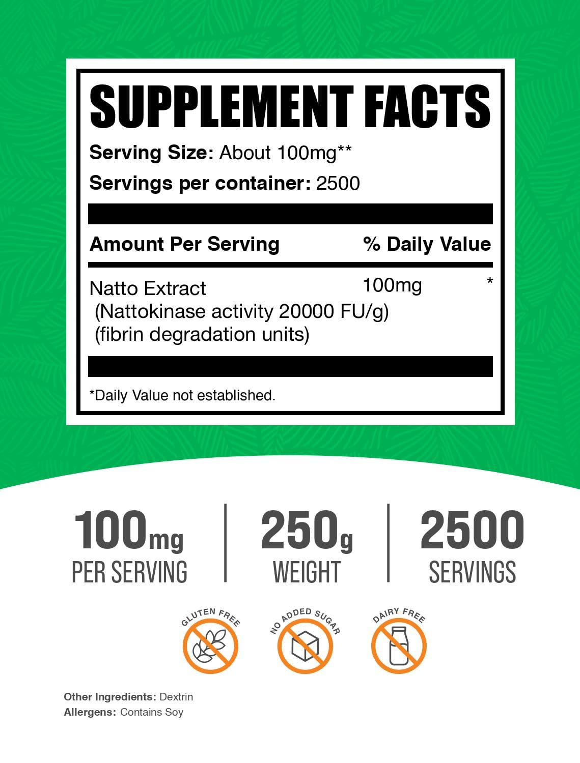 BulkSupplements Natto Extract powder jar label emphasizing natto-derived enzyme.