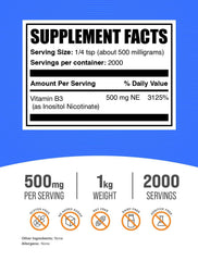BulkSupplements Niacin 500 mg label closeup highlights dosage clarity and product identity.