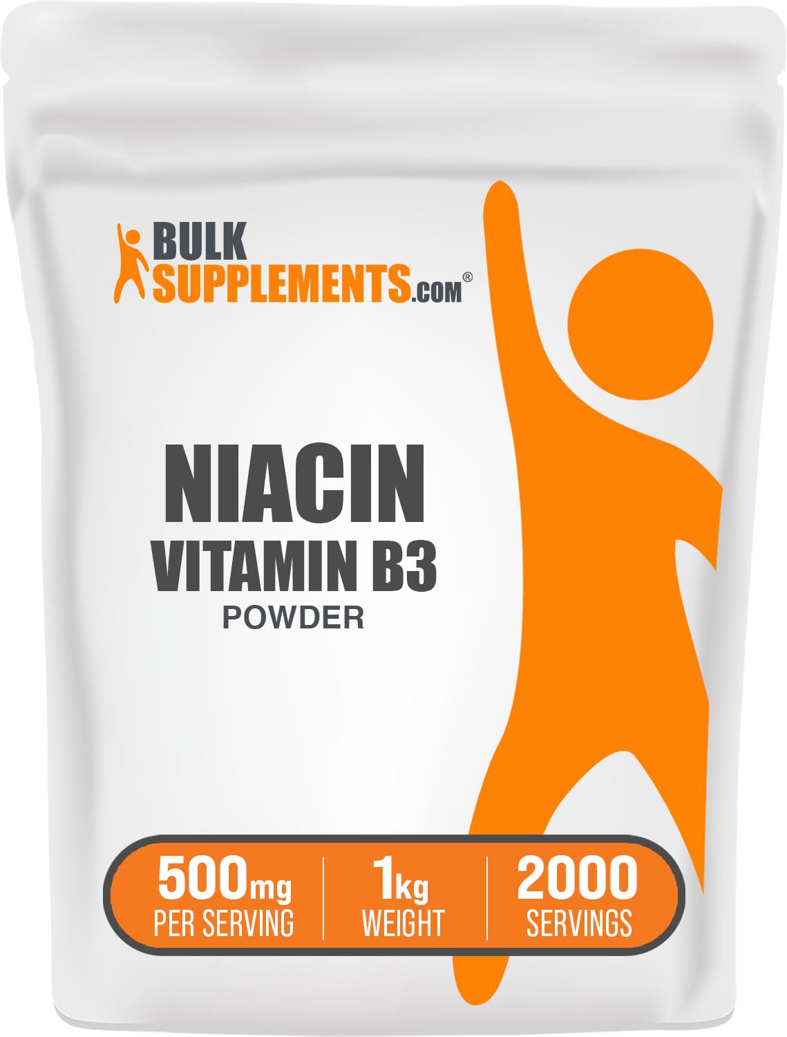 BulkSupplements Niacin Powder bottle front for daily gluten-free wellness.