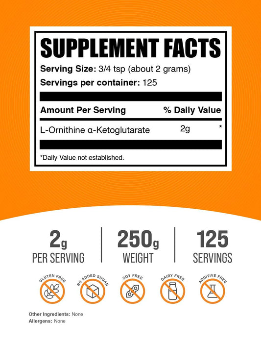 BulkSupplements OKG powder being poured, ideal for pre- or post-workout mixes.