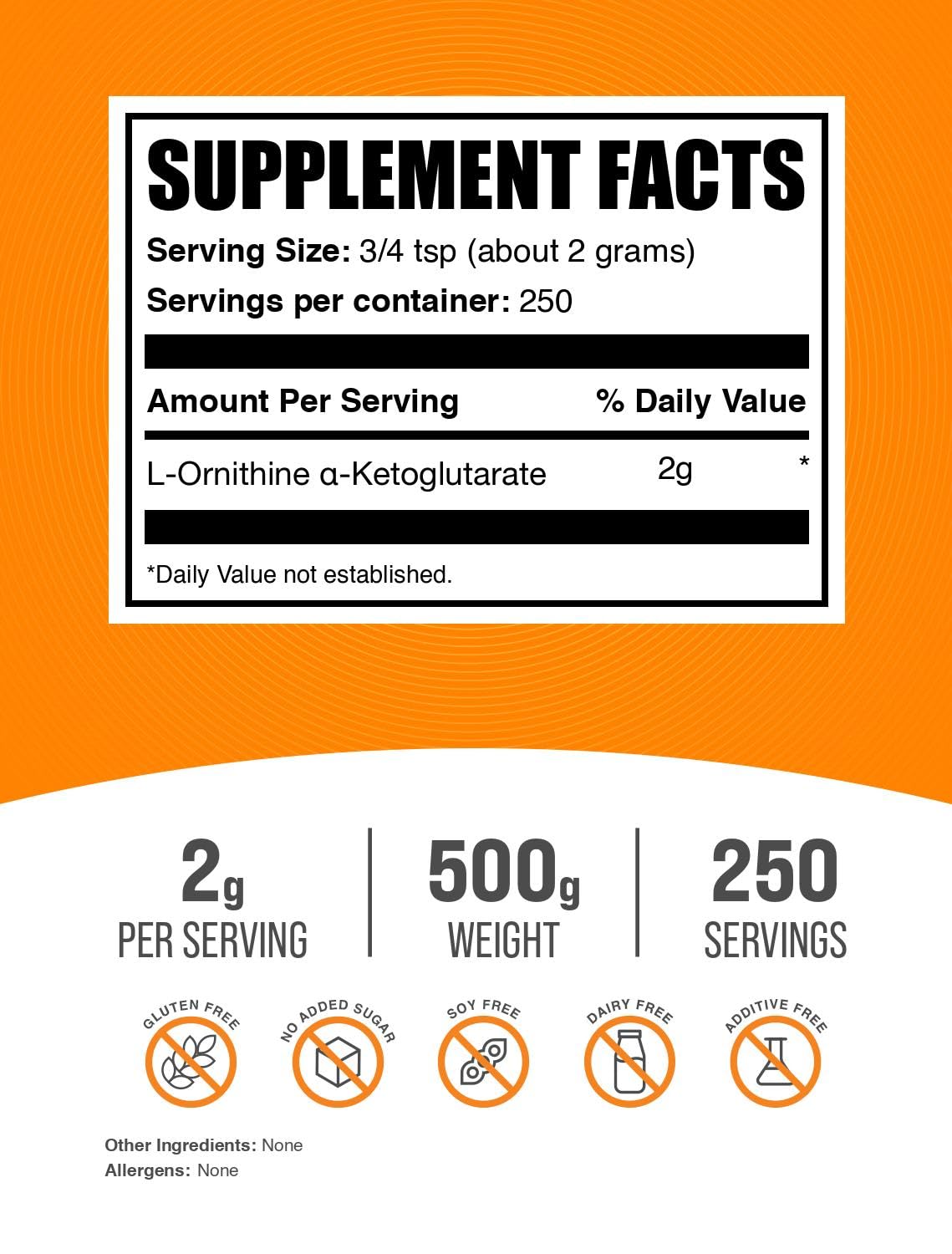 BulkSupplements OKG powder scoop shows precise serving measurement.