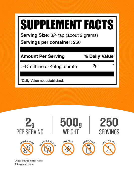 BulkSupplements OKG powder scoop shows precise serving measurement.