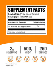 BulkSupplements OKG powder scoop shows precise serving measurement.